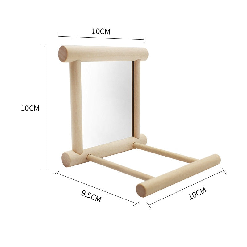 Wooden Bird Perch with Mirror