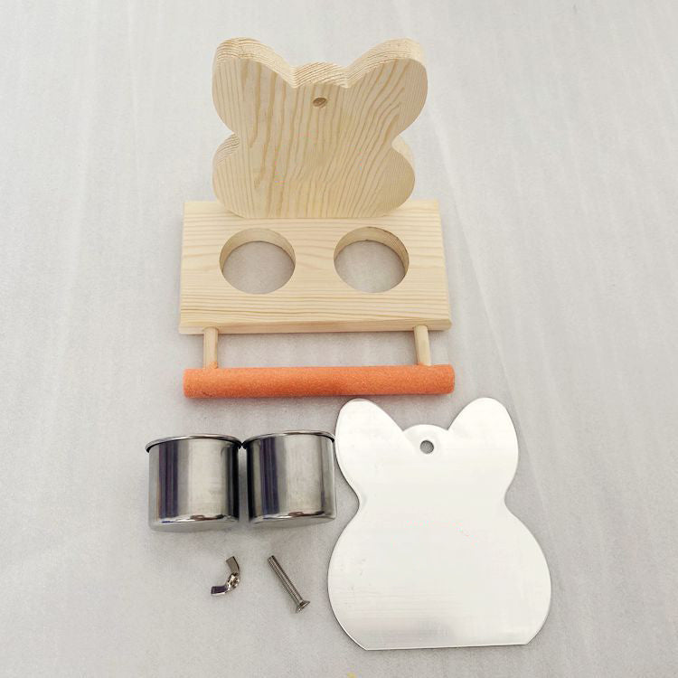 Bird Perch with Mirror & Stainless Steel Food Cup