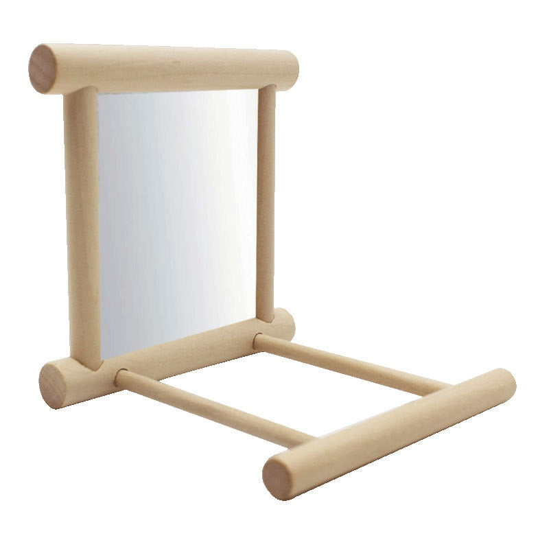 Wooden Bird Perch with Mirror