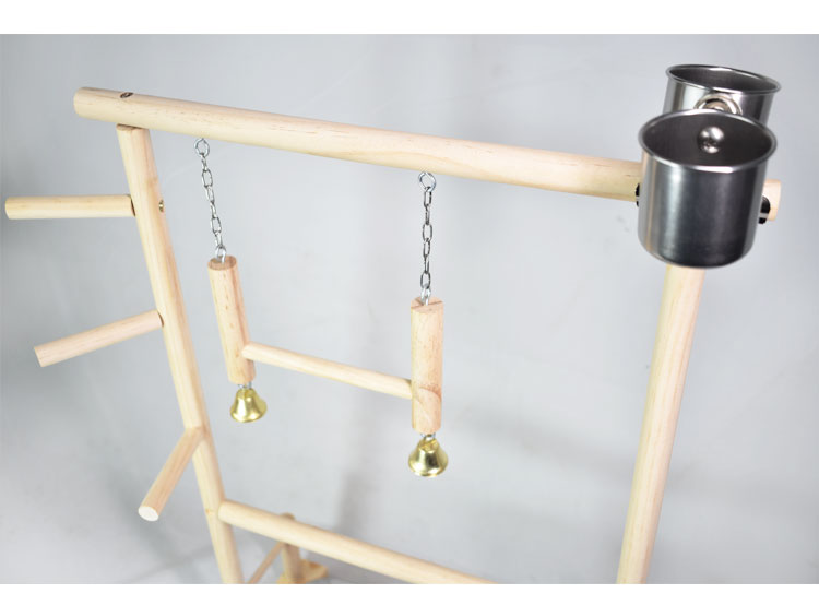 Wooden Bird Play Stand with Ladder & Feeding Bowls