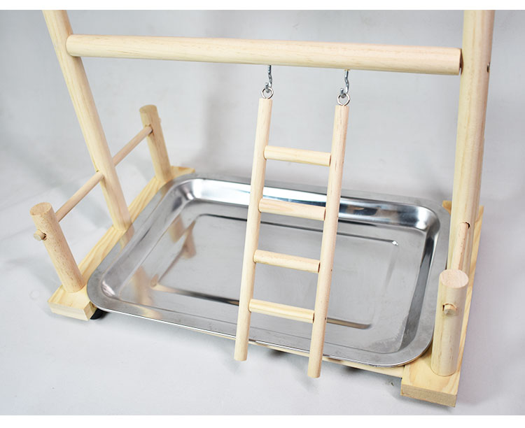 Wooden Bird Play Stand with Ladder & Feeding Bowls