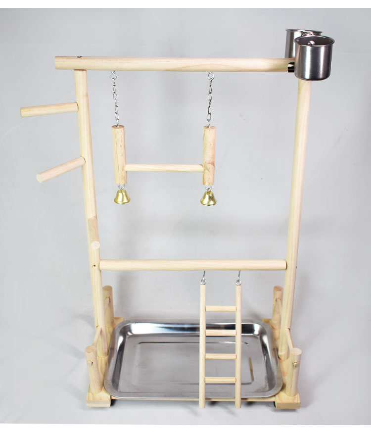 Wooden Bird Play Stand with Ladder & Feeding Bowls