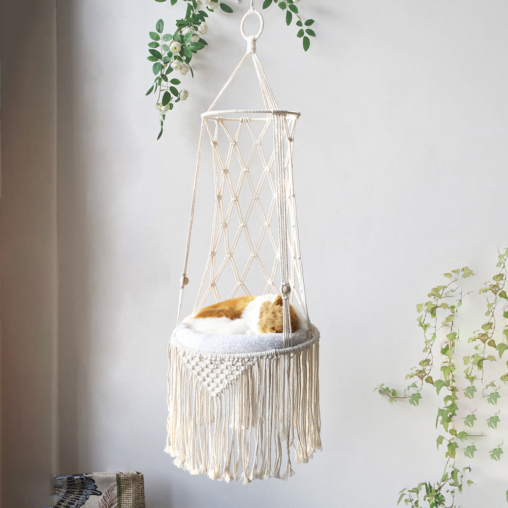 Macrame hanging cat bed